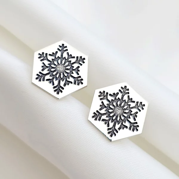 Cercei Craciun - Model Hexagon - Fulg de zapada - Argint 925 - inchidere surub