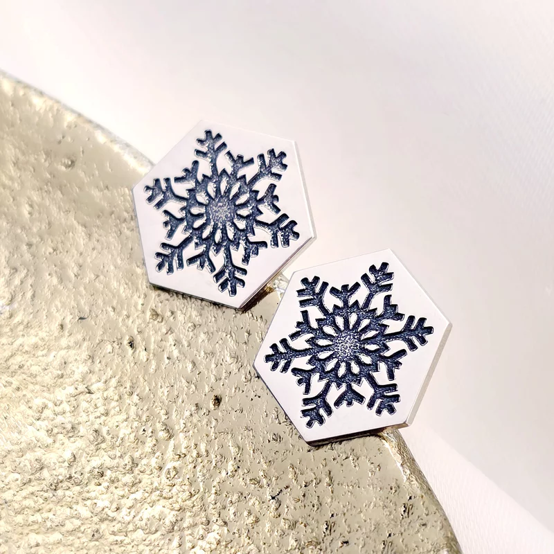 Cercei Craciun - Model Hexagon - Fulg de zapada - Argint 925 - inchidere surub picture - 4