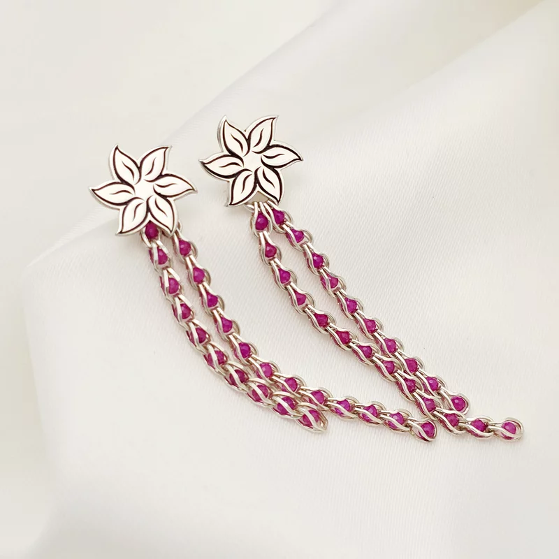 Cercei cromatici - Model simbol si lantisor cu 2 straturi impletit cu Zirconii - Argint 925 picture - 4