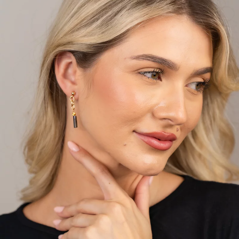 Cercei Curgatori cu Pietre Abalone Tubulare – Argint 925 placat cu Aur 18K picture - 2