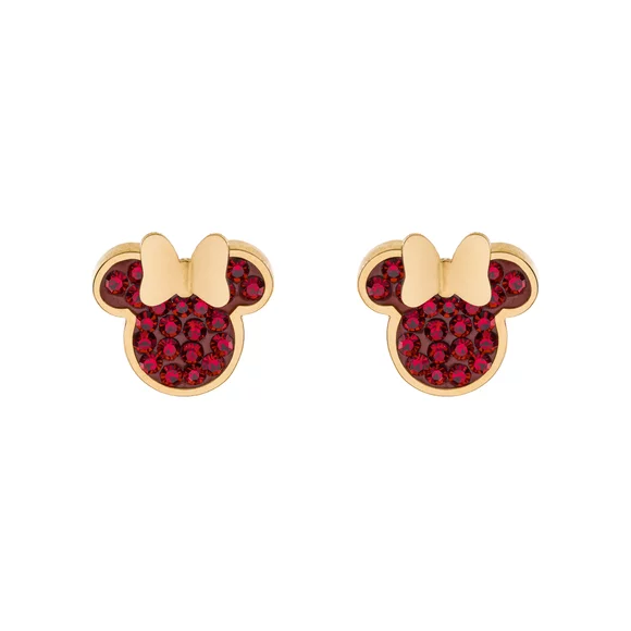 Cercei Disney Minnie Mouse - Otel Medical Inoxidabil Auriu si Cristale Rosii