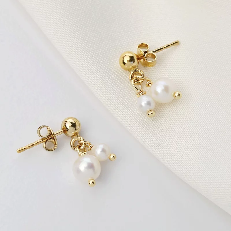 Cercei duo perlati - Model cu  inchizatoare surub - Argint 925 placat cu Aur galben 18K picture - 2
