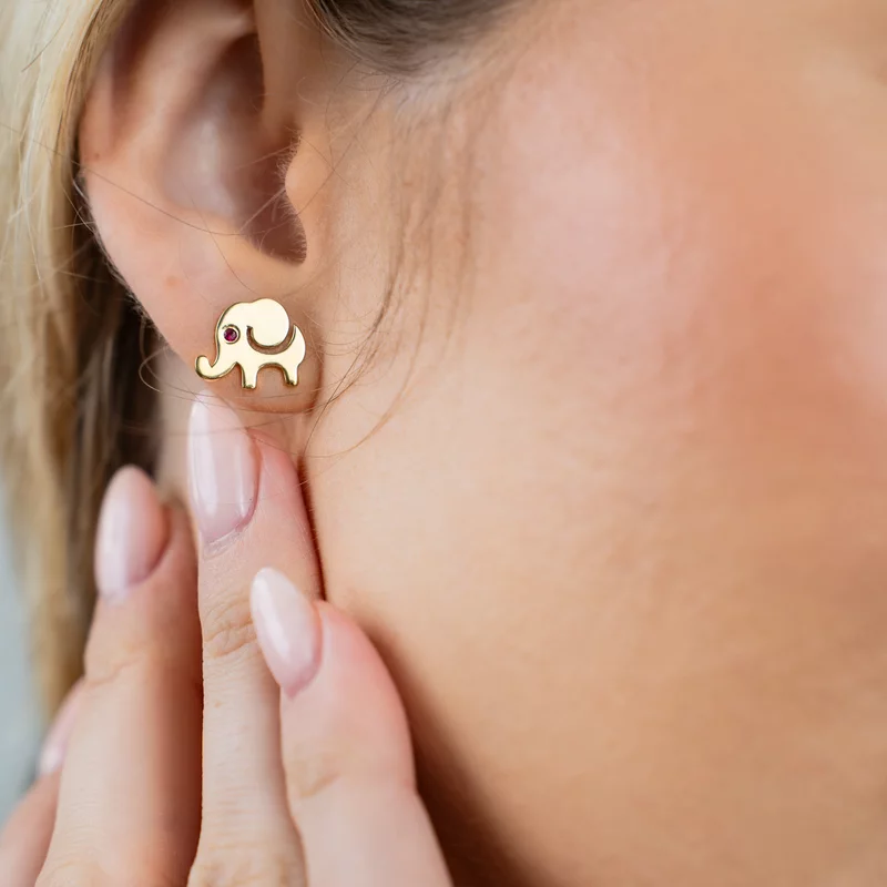 Cercei elefant din Argint 925 Placat cu Aur Galben 18K - decorati cu Rubin picture - 2