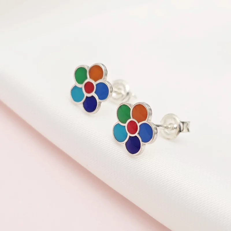 Cercei Floare multicolora - Decorati cu email - Argint 925 - Inchidere surub picture - 3