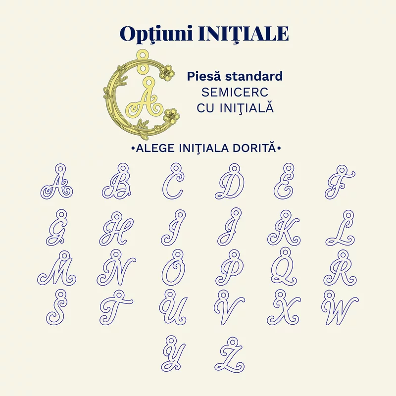 Cercei IMPREUNA - Ramura vietii - Semicerc cu initiala  - Argint 925 placat cu Aur Galben 18K - Inchizatoare surub picture - 5