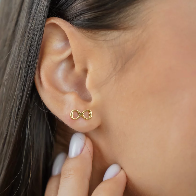 Cercei infinit cu inimioare decupate - Argint 925 placat cu Aur Galben 18K - inchidere surub picture - 2