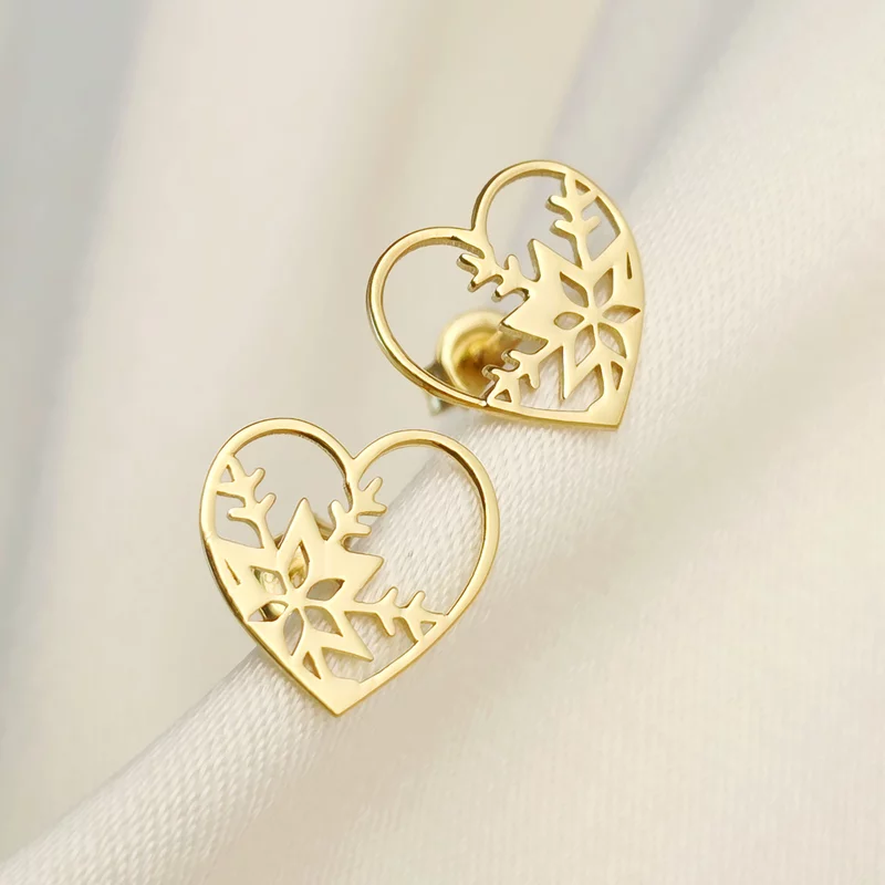 Cercei Inima cu fulg decupat - Argint 925 placat cu Aur Galben 18K picture - 2