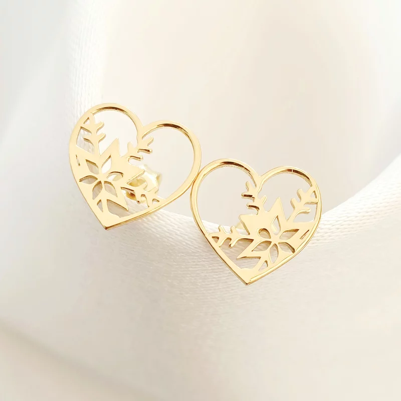 Cercei Inima cu fulg decupat - Argint 925 placat cu Aur Galben 18K picture - 3