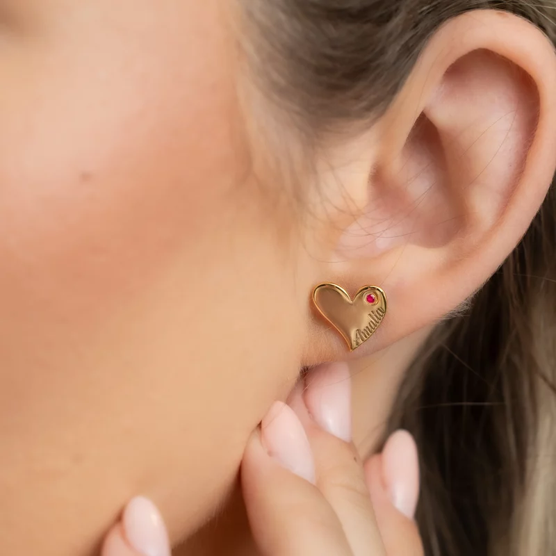 Cercei Inima personalizati -  Argint 925 Placat cu Aur galben 18K - decorati cu rubin picture - 2