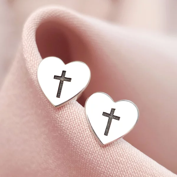Cercei Iubire si Har - Model inima si cruce - Argint 925 - Inchizatoare surub