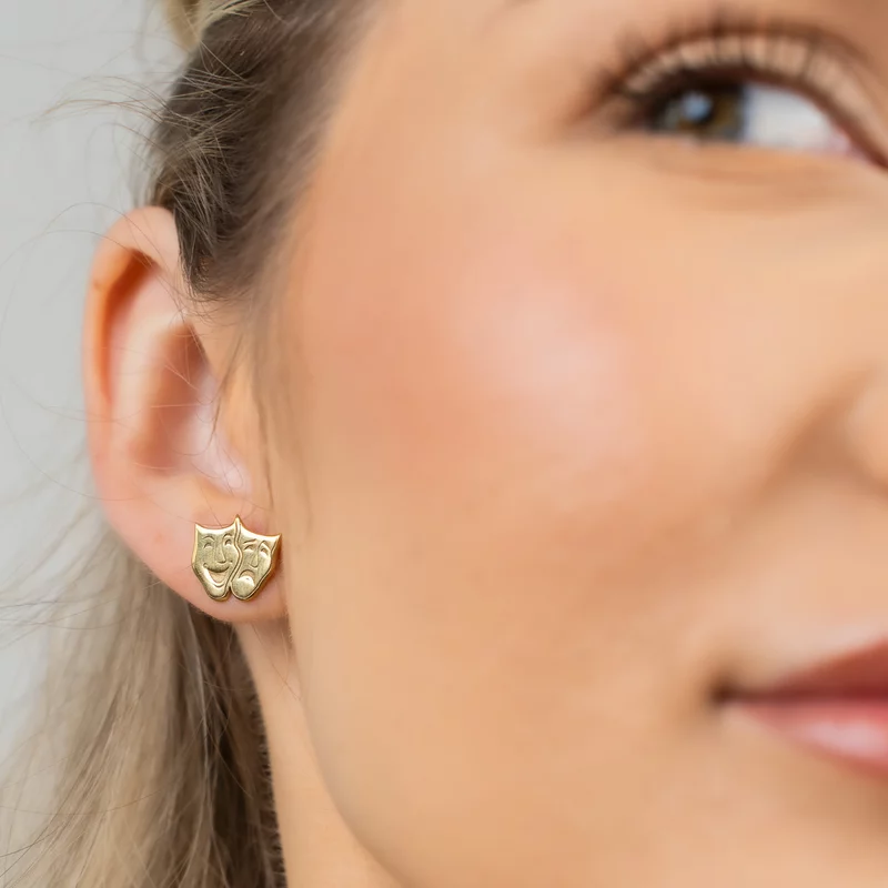 Cercei masti de teatru - Argint 925 placat cu Aur 18K, surub picture - 2