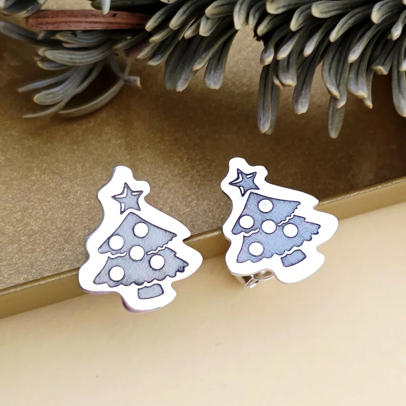 Cercei Craciun - O brad frumos - Argint 925, surub picture - 2