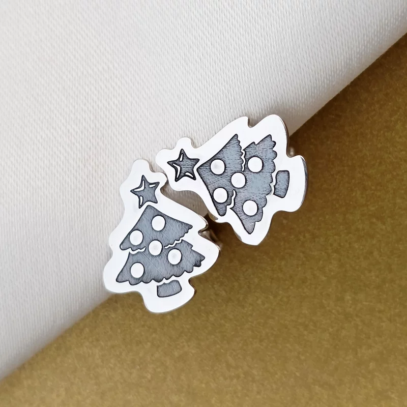 Cercei Craciun - O brad frumos - Argint 925, surub picture - 3