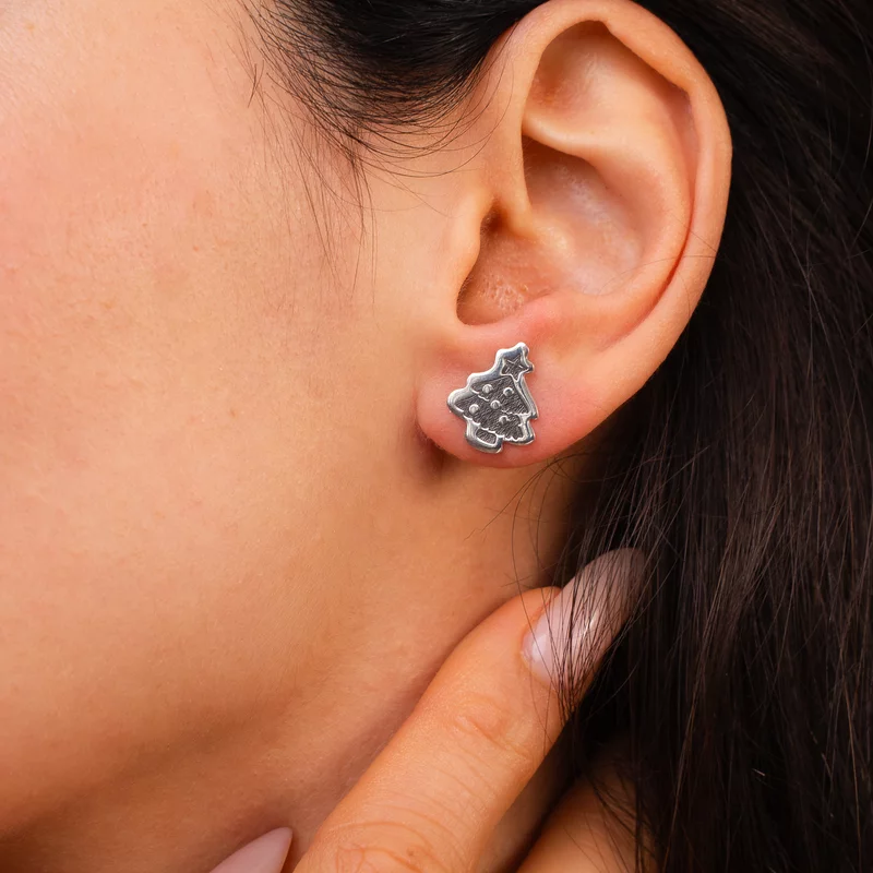 Cercei Craciun - O brad frumos - Argint 925, surub picture - 2