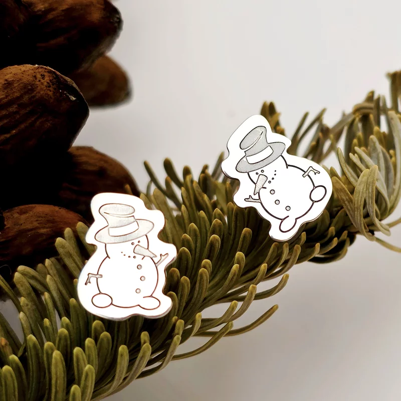 Cercei Craciun - Omul de zapada - Argint 925, surub picture - 3