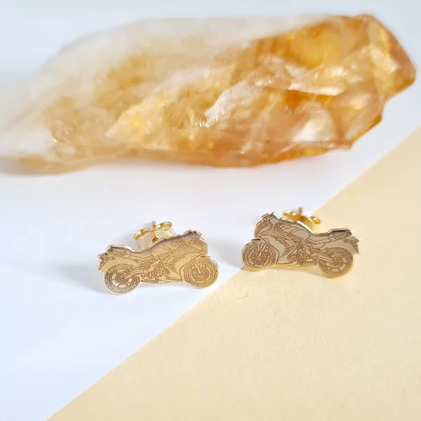 Cercei personalizati - Motocicleta Kawasaki - Aur Galben 14K - Inchidere tip surub