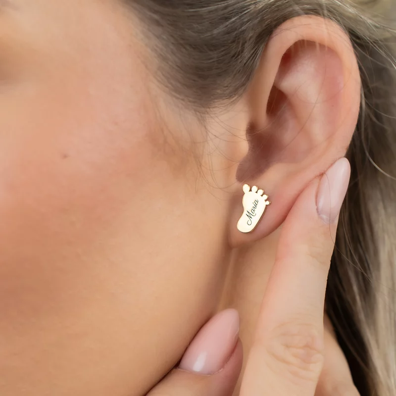 Cercei personalizati - Talpi bebe - Argint 925 placat cu Aur Galben 18K  - Inchidere surub picture - 2