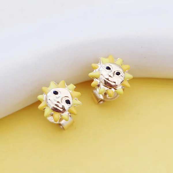 Cercei Soare colorat  - Aur Galben 9K - Inchizatoare surub