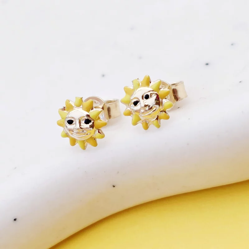 Cercei Soare colorat  - Aur Galben 9K - Inchizatoare surub picture - 3