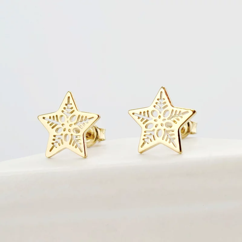 Cercei Stea cu decupaje - Argint 925 placat cu Aur Galben 18K picture - 2