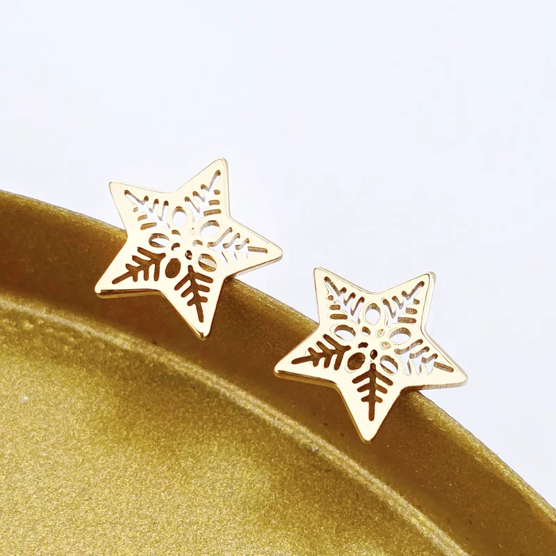 Cercei Stea cu decupaje - Argint 925 placat cu Aur Galben 18K picture - 3