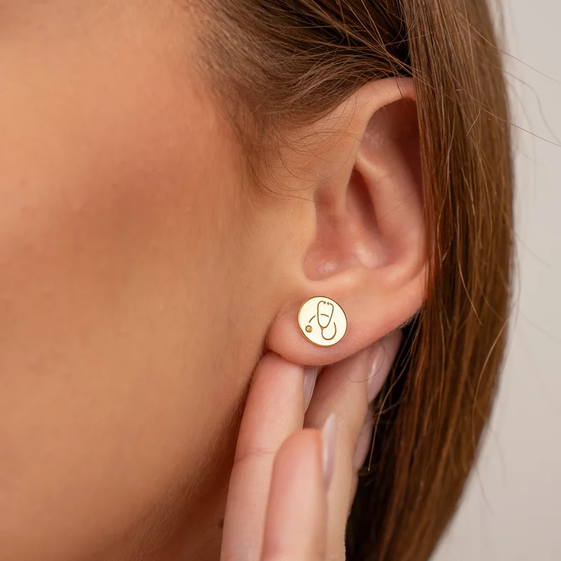 Cercei Stetoscop - Argint 925 placat cu Aur 18 K, surub picture - 2