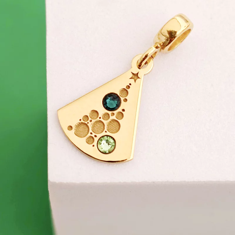 Charm personalizat Craciun - Brad cu globuri - Argint 925 placat cu Aur galben 18K - cristale Swarovski picture - 3