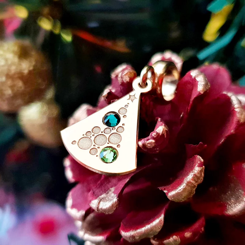 Charm personalizat Craciun - Brad cu globuri - Argint 925 placat cu Aur roz 18K - cristale Swarovski picture - 2