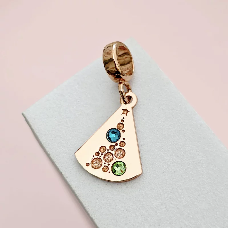 Charm personalizat Craciun - Brad cu globuri - Argint 925 placat cu Aur roz 18K - cristale Swarovski picture - 3
