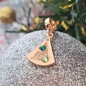 Charm personalizat Craciun - Brad cu globuri - Argint 925 placat cu Aur roz 18K - cristale Swarovski