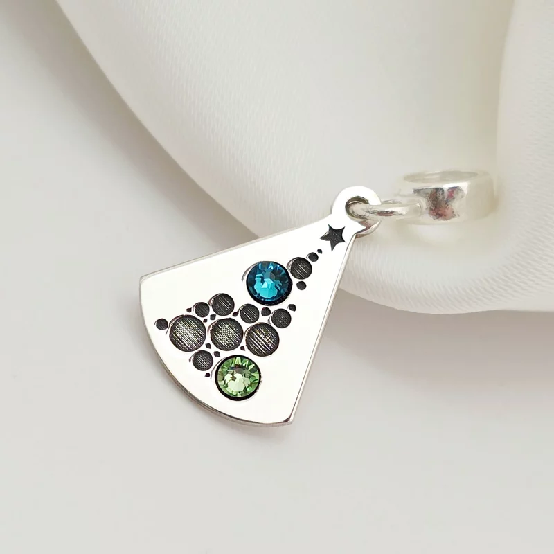 Charm personalizat Craciun - Brad cu globuri - Argint 925 si cristale Swarovski picture - 2