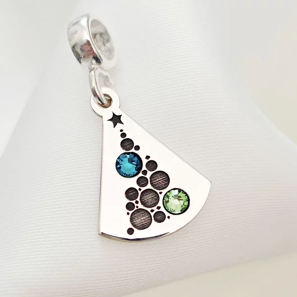 Charm personalizat Craciun - Brad cu globuri - Argint 925 si cristale Swarovski