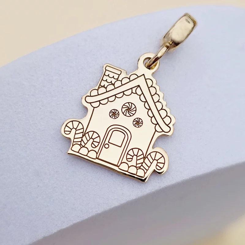 Charm personalizat Craciun - Casa de turta dulce - Argint 925 placat cu Aur galben 18K picture - 3