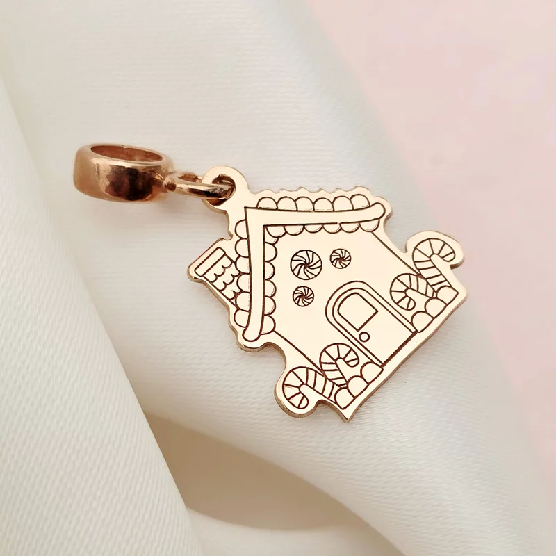 Charm personalizat Craciun - Casa de turta dulce - Argint 925 placat cu Aur roz 18K picture - 2