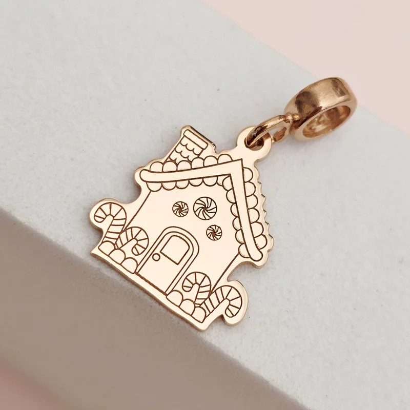 Charm personalizat Craciun - Casa de turta dulce - Argint 925 placat cu Aur roz 18K picture - 3