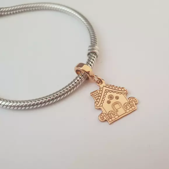 Charm personalizat Craciun - Casa de turta dulce - Argint 925 placat cu Aur roz 18K