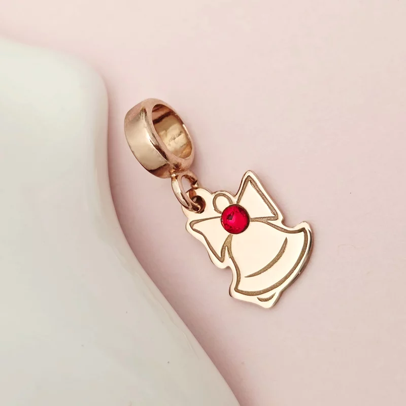 Charm personalizat Craciun - Clopotel - Argint 925 placat cu Aur roz 18K - cristal Swarovski picture - 2