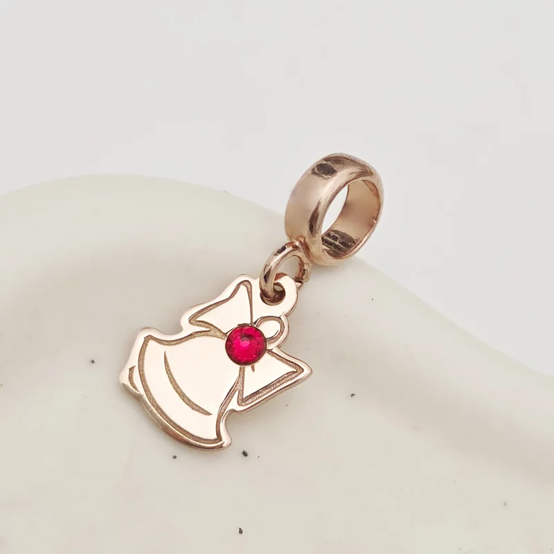 Charm personalizat Craciun - Clopotel - Argint 925 placat cu Aur roz 18K - cristal Swarovski picture - 3