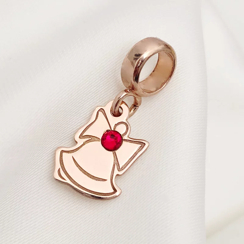 Charm personalizat Craciun - Clopotel - Argint 925 placat cu Aur roz 18K - cristal Swarovski picture - 1