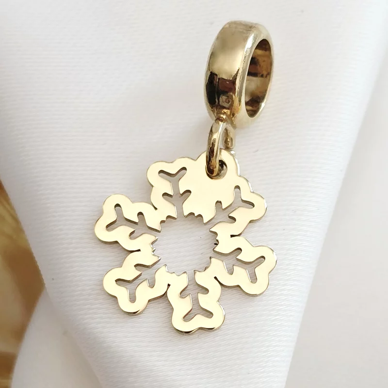 Charm personalizat Craciun - Fulg de nea - Argint 925 placat cu Aur galben 18K picture - 2