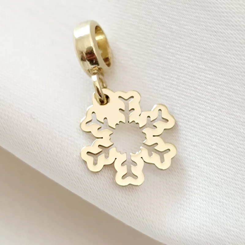 Charm personalizat Craciun - Fulg de nea - Argint 925 placat cu Aur galben 18K picture - 3