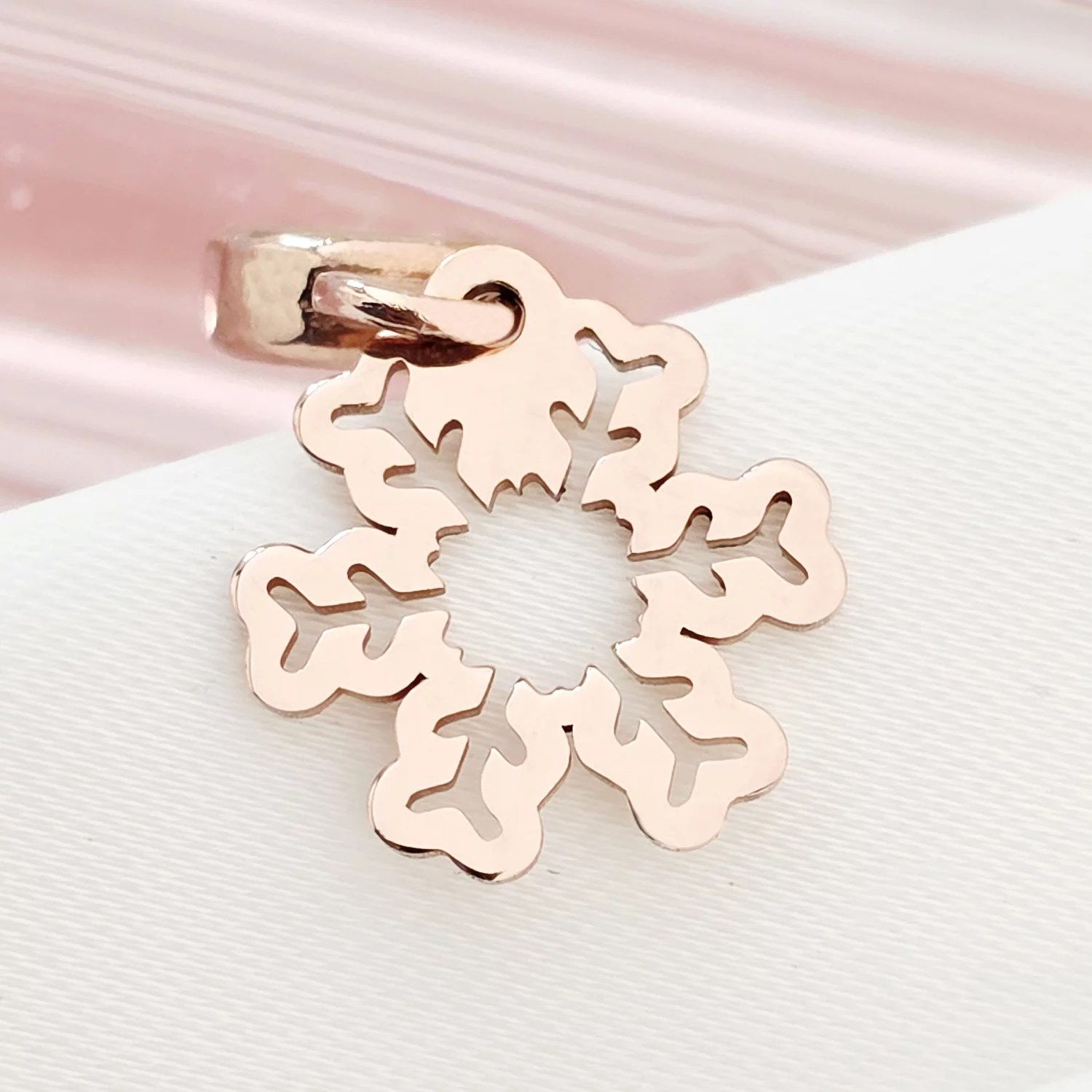 Charm personalizat Craciun - Fulg de nea - Argint 925 placat cu Aur roz 18K