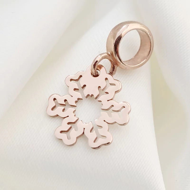 Charm personalizat Craciun - Fulg de nea - Argint 925 placat cu Aur roz 18K picture - 3
