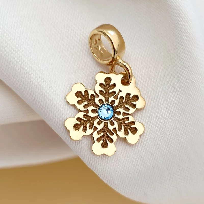 Charm personalizat Craciun - Fulg de zapada - Argint 925 placat cu Aur galben 18K - cristal Swarovski picture - 2