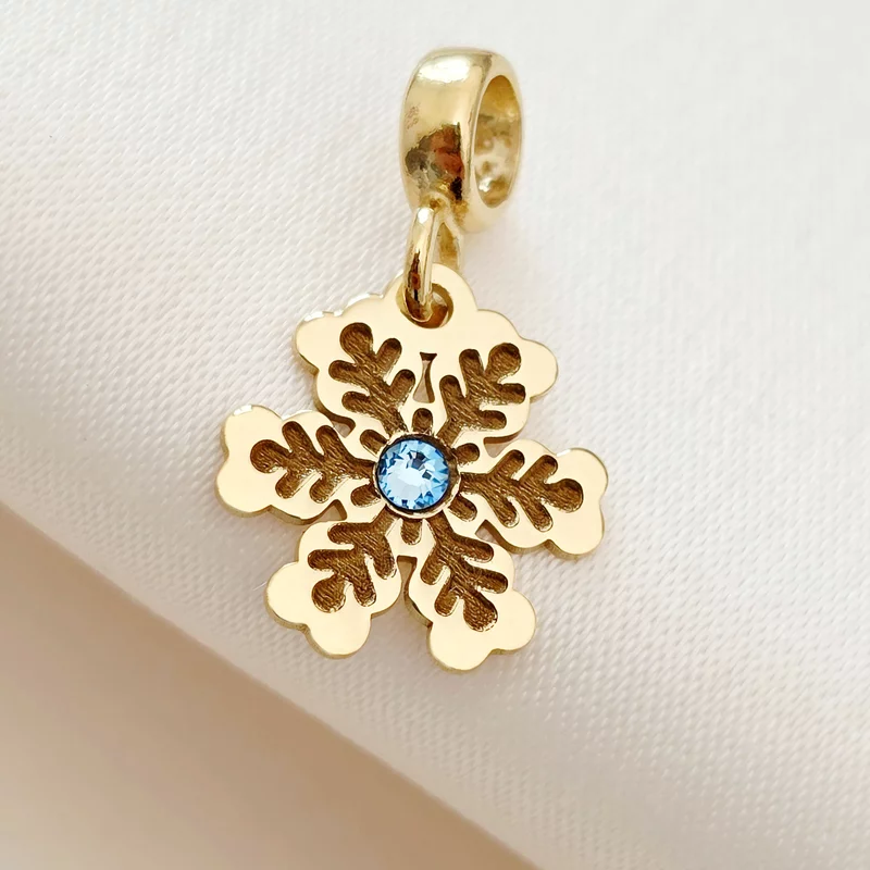 Charm personalizat Craciun - Fulg de zapada - Argint 925 placat cu Aur galben 18K - cristal Swarovski picture - 3
