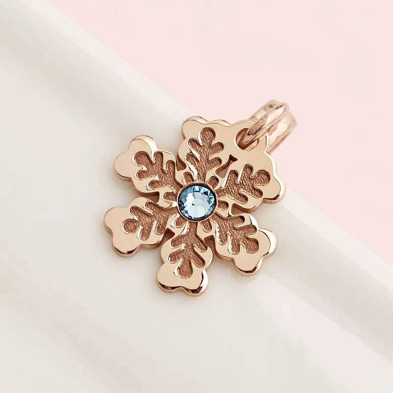 Charm personalizat Craciun - Fulg de zapada - Argint 925 placat cu Aur roz 18K - cristal Swarovski picture - 1