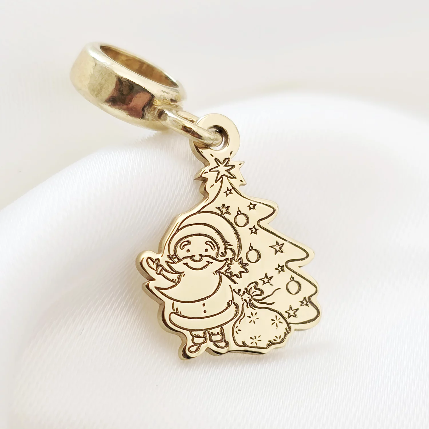 Charm personalizat Craciun - Mos si brad - Argint 925 placat cu Aur galben 18K