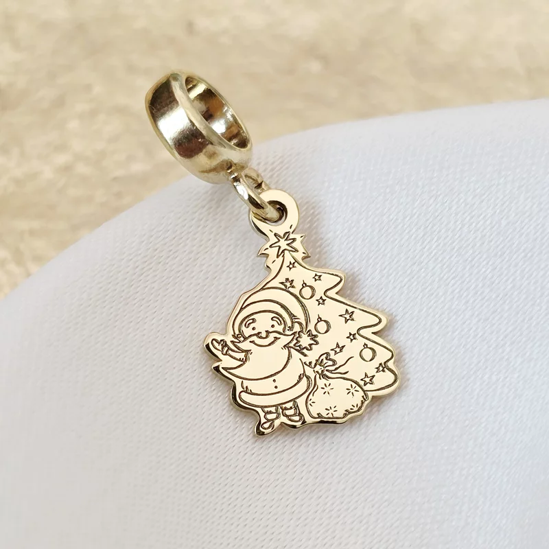 Charm personalizat Craciun - Mos si brad - Argint 925 placat cu Aur galben 18K picture - 2