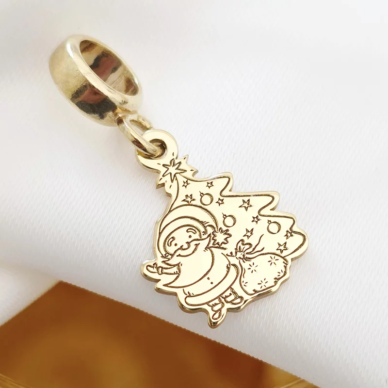 Charm personalizat Craciun - Mos si brad - Argint 925 placat cu Aur galben 18K picture - 3