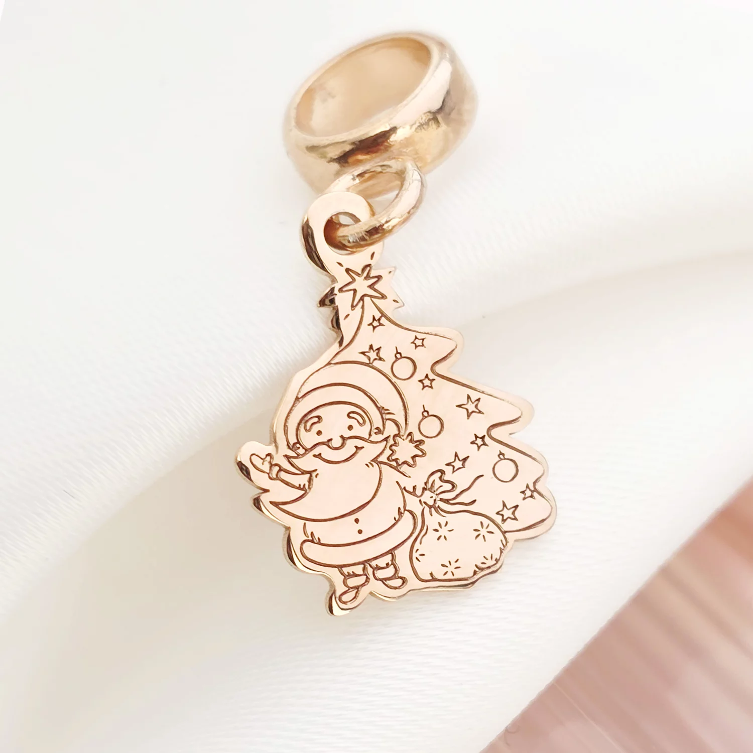 Charm personalizat Craciun - Mos si brad - Argint 925 placat cu Aur roz 18K